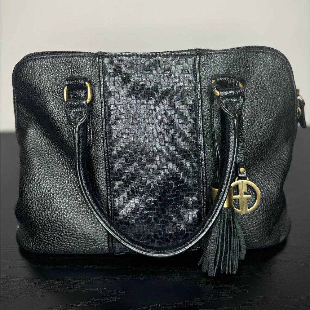 **Vintage Giani Bernini Black Faux Leather Purse w/ Tassel & Gold Detailing**